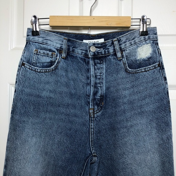 Pacsun Cotton High Rise Ripped Distressed Blue Wash Button Fly Straight Jeans 26 - Picture 4 of 16